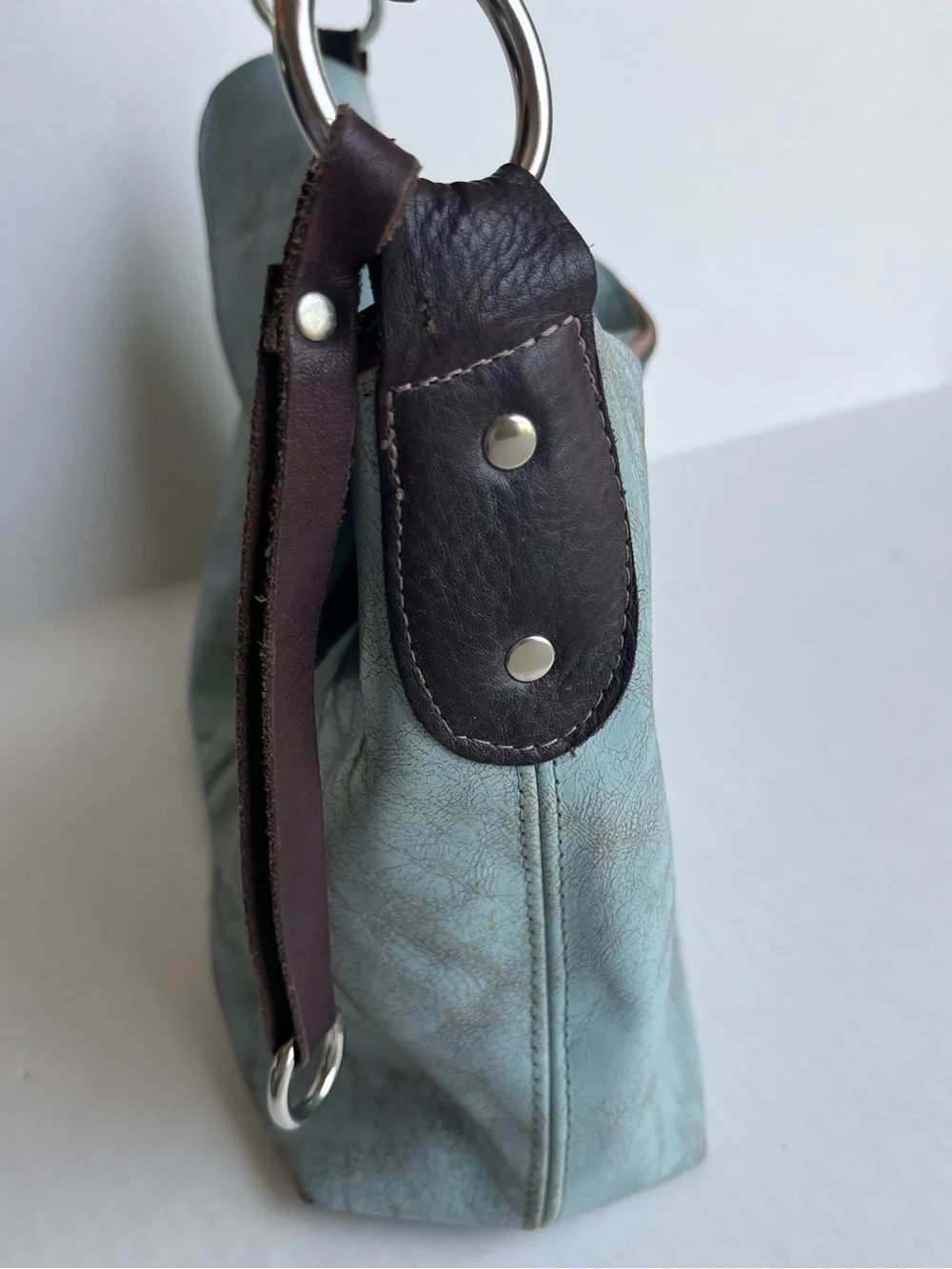 Henri Lou Turquoise Distressed Leather Boho Western Hobo Shoulder Bag